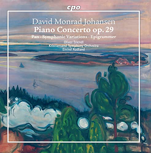 CD cover: Painting of a coastal landscape with text about a piano concerto.