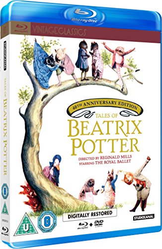 "Blu-ray case with illustrations from Beatrix Potter stories, featuring children and animals."