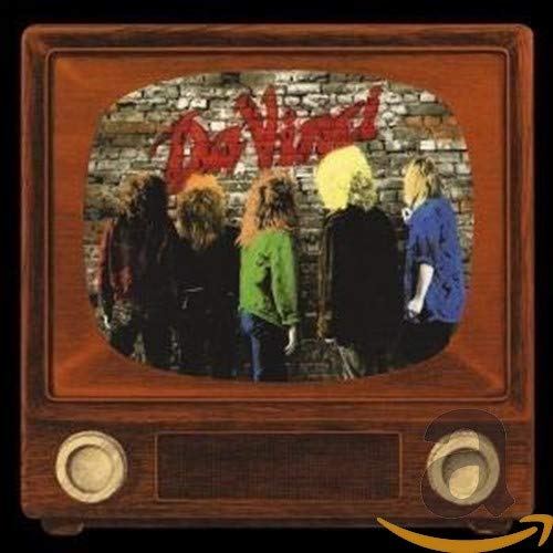 CD cover resembling a vintage television displaying a band in front of a brick wall.