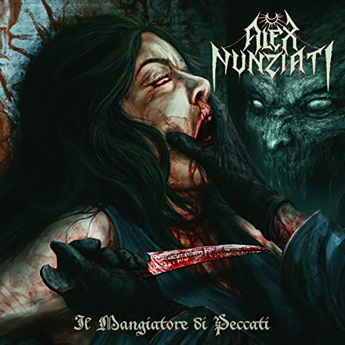 Dark album cover featuring a distressed woman and shadowy figure with a knife.