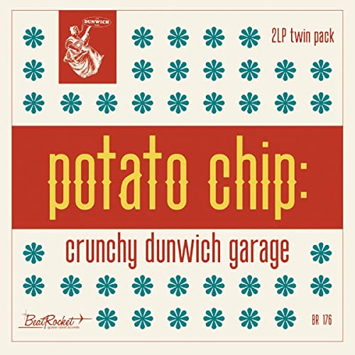 Album cover for "Potato Chip: Crunchy Dunwich Garage" with red text and teal stars.