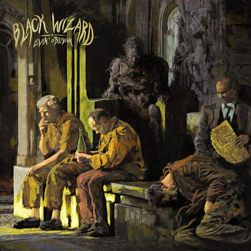 Album cover art: four men in a dimly lit, ornate room, one reading a book.