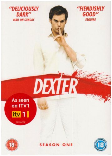 “Dexter” Season 1 DVD cover featuring a man with a finger to his lips.