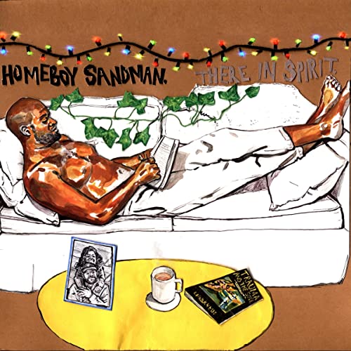 Hand-drawn album cover featuring a reclining man reading on a couch.