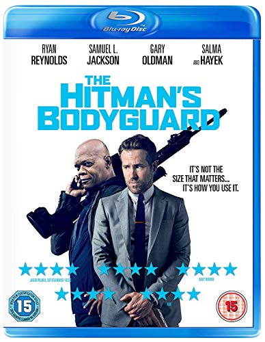 Blu-ray cover for "The Hitman's Bodyguard" featuring Reynolds and Jackson.