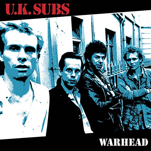 Blue and white album cover featuring four men and the word "WARHEAD".