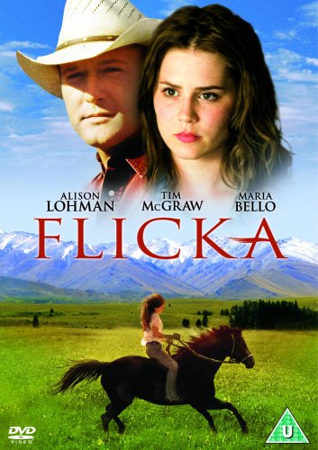 DVD cover for "Flicka" featuring a girl riding a horse in a green field.