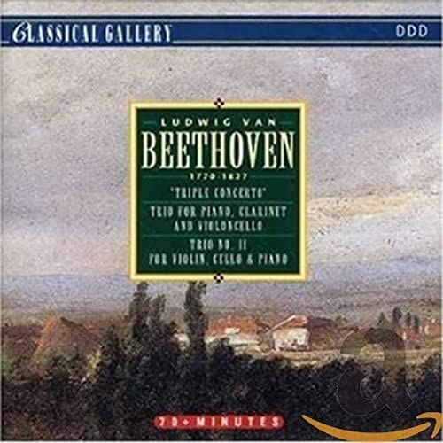CD cover for Beethoven’s “Triple Concerto” and other trios, landscape background.