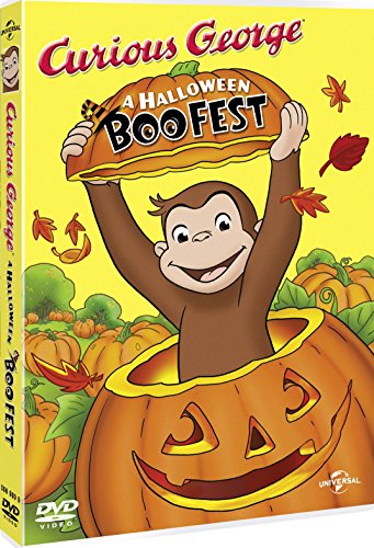 "DVD case with cartoon monkey in a pumpkin, surrounded by autumn leaves and pumpkins."