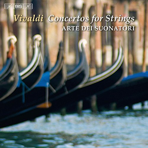 "CD cover featuring gondolas on water with 'Vivaldi Concertos for Strings' text."