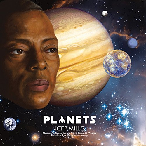 "Album cover featuring a man's portrait and planets in outer space."