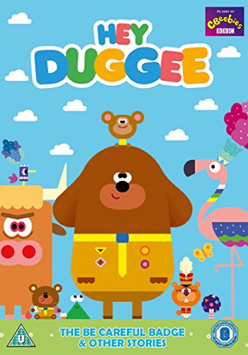 Hey Duggee DVD cover featuring Duggee and friends against a blue sky background.