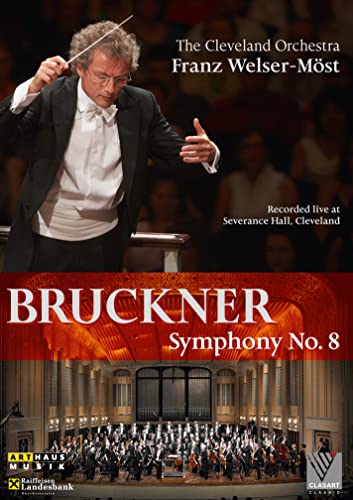 DVD cover for Bruckner’s Symphony No. 8 featuring a conductor and orchestra.