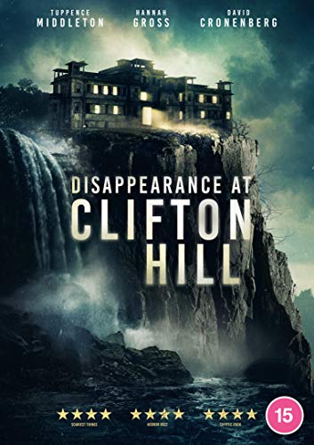Disappearance At Clifton Hill" DVD cover featuring a large, ominous hotel by a waterfall.
