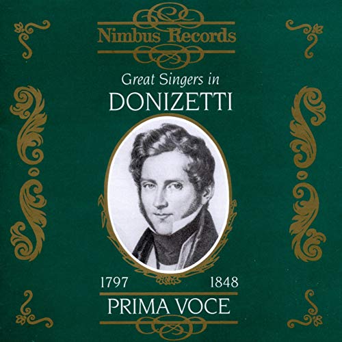 "Green album cover with gold accents, featuring a black-and-white portrait of Gaetano Donizetti."