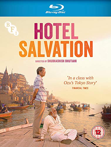 Hotel Salvation" Blu-ray cover with two men by a river in India.