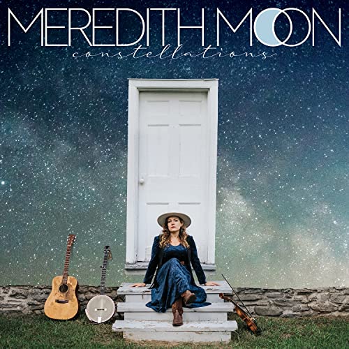 CD cover for Meredith Moon’s “Constellations” featuring a woman with instruments.