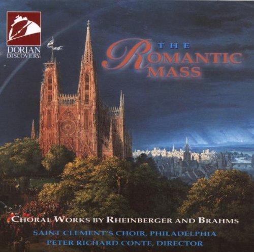 "CD cover featuring a cathedral and cityscape with 'The Romantic Mass' title."