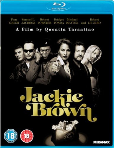 Jackie Brown" Blu-ray cover featuring Pam Grier and Samuel L. Jackson.