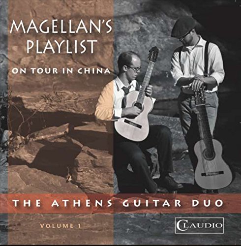 "CD cover with two men holding guitars, outdoors, with text overlay."