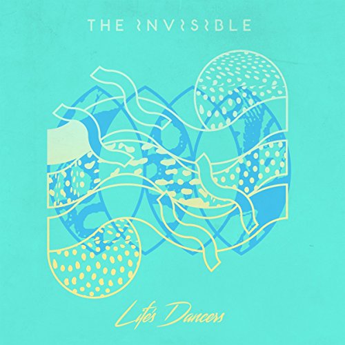 Turquoise album cover with abstract blue and white line art design.