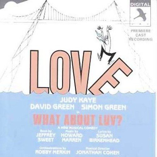CD cover for "Judy Kaye - What About Luv?" featuring illustrated lettering.