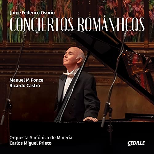 Pianist Jorge Federico Osorio at a grand piano, concert hall backdrop.