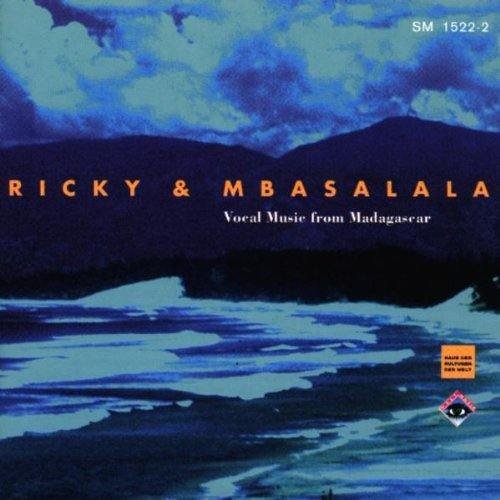 "Album cover featuring a blue-toned landscape with text 'Ricky & Mbasalala' and 'Vocal Music from Madagascar'."
