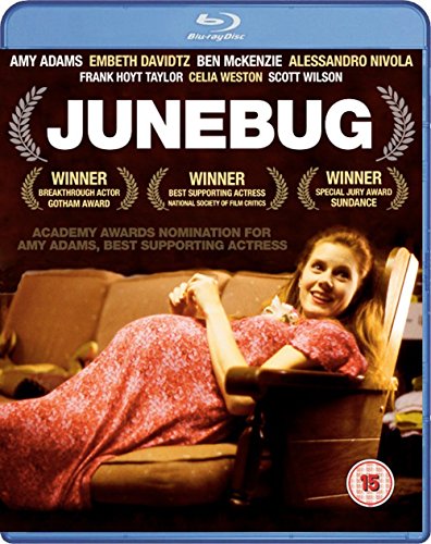Junebug" Blu-ray cover featuring Amy Adams reclining in a floral dress.