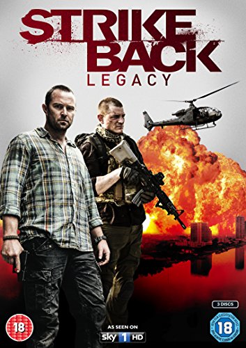 "Strike Back Legacy" DVD cover featuring two men and an explosion with a helicopter.