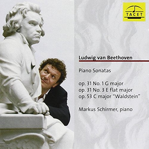 CD cover featuring a man peeking from behind a Beethoven statue.