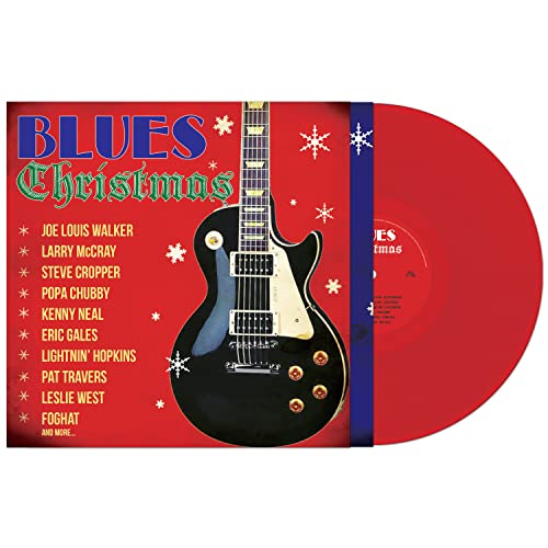Red vinyl record with a guitar illustration and "Blues Christmas" title.