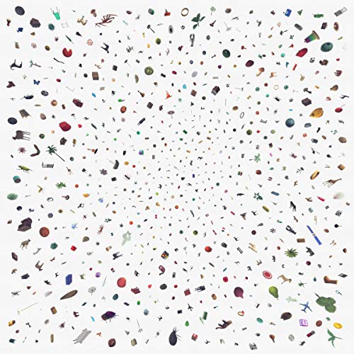 Album cover with a dense, colorful collage of small objects.