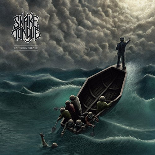 "Album cover art: Coffin boat with skeletons and a man standing on top."