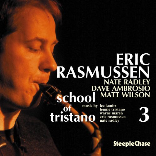 "CD cover featuring a man playing saxophone with white text on a black background."