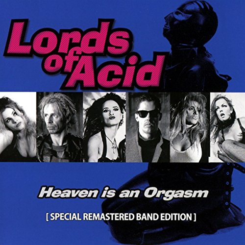 "Lords of Acid album cover with band photos and bold text on blue background."