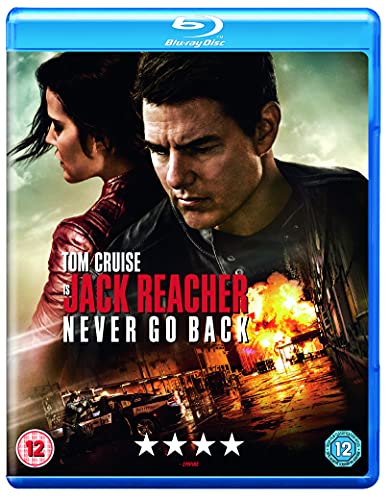 Blu-ray cover for "Jack Reacher: Never Go Back" featuring Tom Cruise.