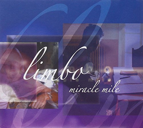 "Album cover with 'limbo' and 'miracle mile' text, featuring two men's images on blue background."