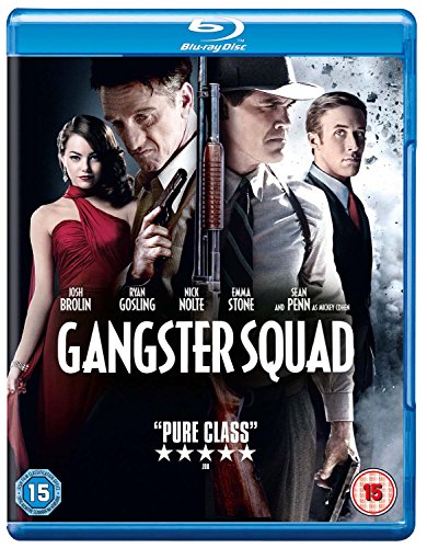 Blu-ray cover for "Gangster Squad" featuring actors and firearms.