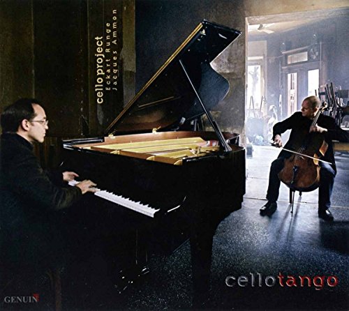 "Album cover featuring a cellist and pianist performing together in a dimly lit room."