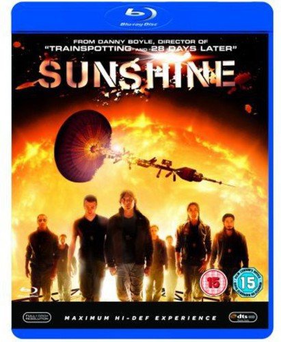 Sunshine Blu-ray cover featuring a group of people silhouetted against a large, fiery sun.