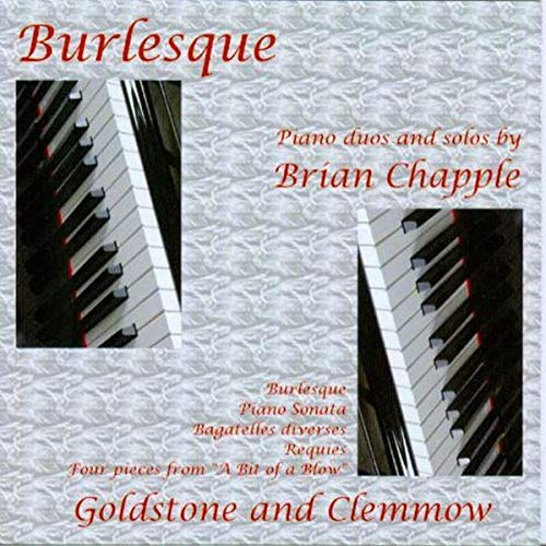 CD cover for "Burlesque" piano music by Brian Chapple, featuring keyboard imagery.