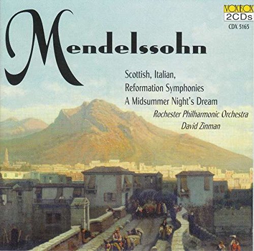 Mendelssohn CD cover featuring a 19th-century town painting with mountains.