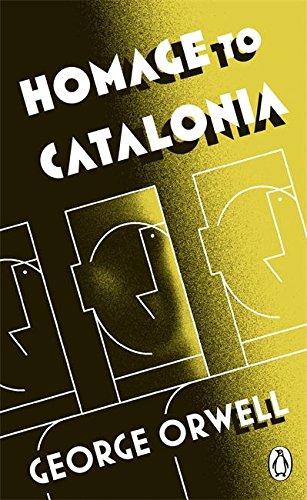 "Book cover with 'Homage to Catalonia' title, 'George Orwell' author, and penguin logo on yellow background."