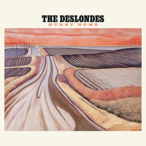"Album cover art: abstract landscape with winding paths, orange sky, and 'The Deslondes' text."