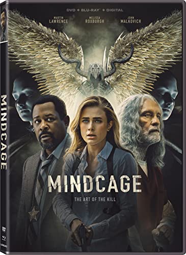 Blu-ray cover for "Mindcage" featuring three people and a winged skull.