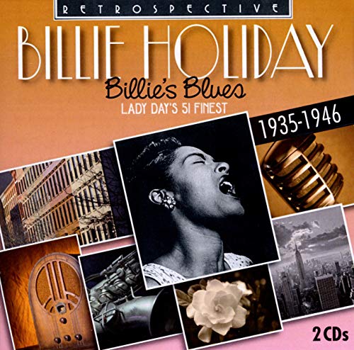 CD cover for Billie Holiday’s “Billie’s Blues” featuring a portrait and vintage imagery.