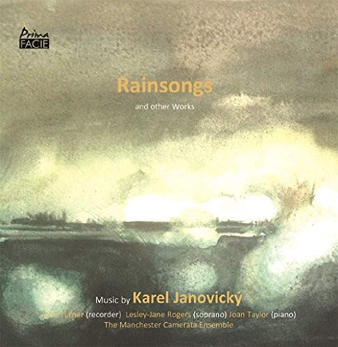 "CD cover with abstract, cloudy artwork and yellow text 'Rainsongs and other Works'."