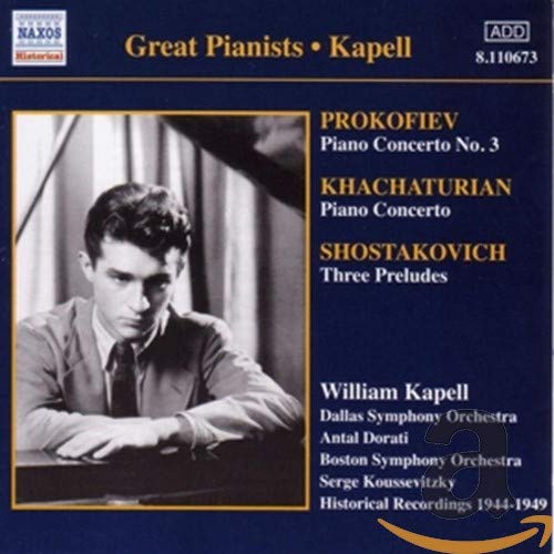 CD cover featuring pianist William Kapell in sepia tones, composers listed.