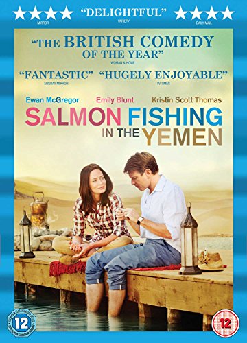 DVD cover for "Salmon Fishing in the Yemen" featuring a man and woman sitting on a dock.
